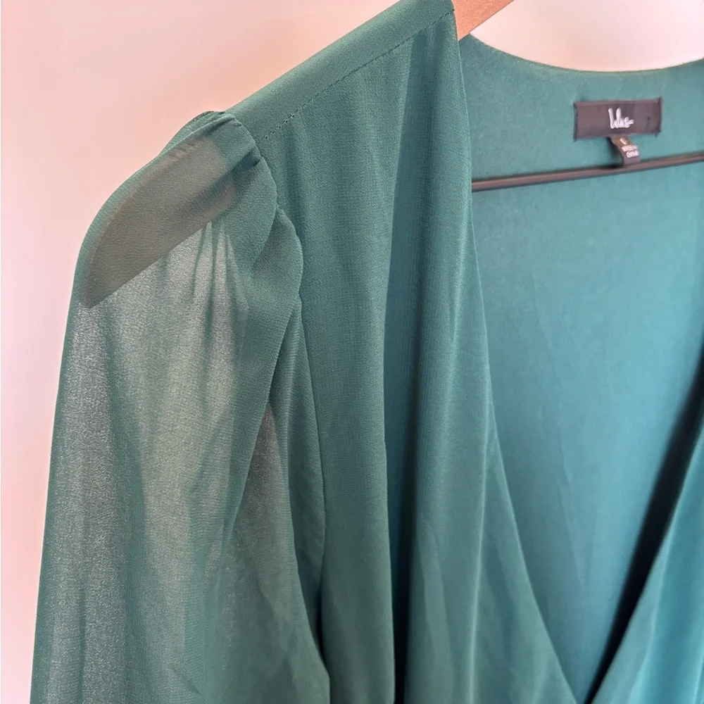 Lulu's Green Long Sleeve V-Neck Gown - Picture 4 of 6